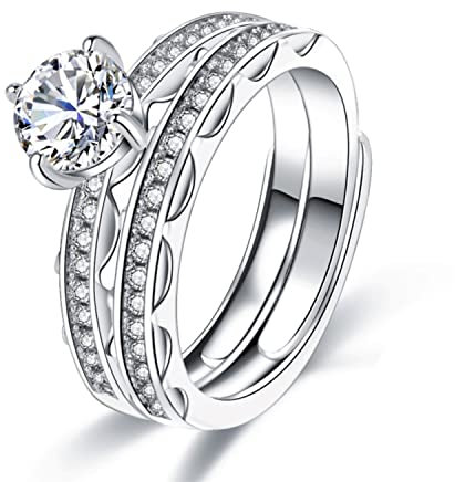 Bellitia Jewelry Bague Infini Reglable avec Zircon Cubique Diamant Simulé, Bague Bande Mariage Alliance Fiançailles en Argent 925 Plaqué Platine, Bague Empilable Bijoux Cadeau pour Femme Filles