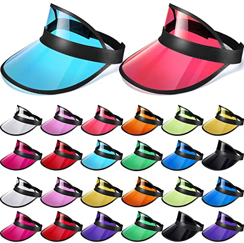 26 Stück klare Sonnenblende Hüte Kunststoff Visier Kappen UV-Schutz Poker Visier Hut Bunte Unisex Sonnenblenden für Damen Herren, Schwarzer Rand, Einheitsgr��e