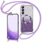 Phoona Cover Magnetica Glitter per Samsung Galaxy S22 con Cordino, [Compatibile con MagSafe], Brillantini Sottile Lucida TPU Silicone Custodia per Samsung S22 Morbido Antiurto Cover, Viola