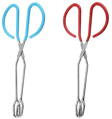 Yitaocity 2Pcs 10 Inch Scissor Food Tongs,Stainless Steel Kitchen Tongs Serving Tong with Soft Handles for Cooking,Barbecue,Grilling,Heavy Duty Buffet Pliers (Red+Blue)