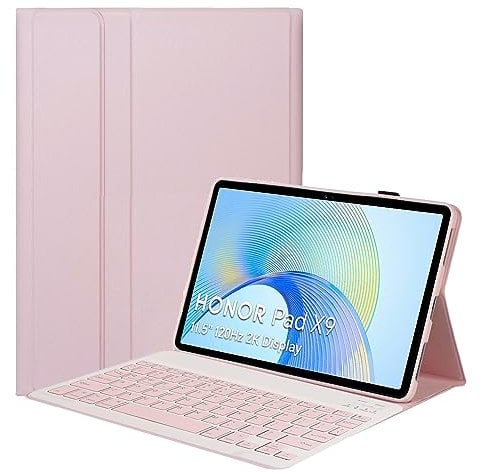 YGoal Keyboard Case for Honor Pad X9, Slim Series Detachable Wireless Keyboard PU Leather Keyboard Stand Case Cover for Honor Pad X8 Pro 11.5, Pink