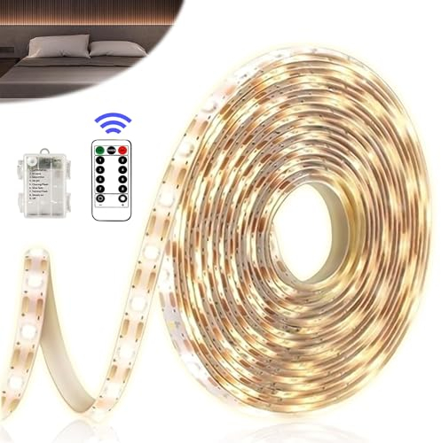 Nizirioo LED Streifen Batteriebetrieben LED Strip 5M 150 Batterie LED Strip mit Fernbedienung 8 Modi Stripes Wasserdicht LED Batterie led Streifen für Innen Außen Weihnachten Halloween (Warmweiß)
