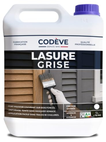 Lasure Grise - Codeve Bois - 20L - Intérieur/extérieur - Pour La Déco En Gris D'un Volet, Persienne, Fenêtre Ou Bardage Bois.
