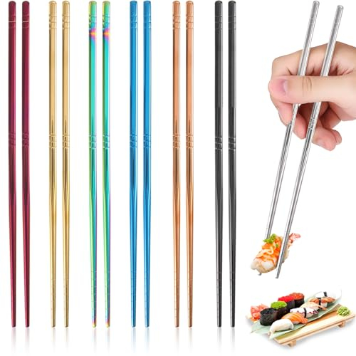 KWJEIULSOQ 7 Pares de Palillos para Comer Chinos y de Sushi - Acero Inoxidable, Aptos para Lavavajillas, Personalizados (7 Colores)
