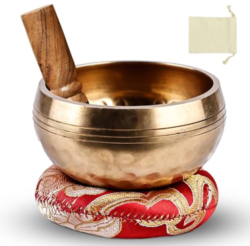 BYZESTY Ensemble De Bols Chantants Tibétains: 3 Pièces Artisanat Authentique, Bol De Méditation Pour La Détente Profonde Et La Réduction Du Stress, Bol De Yoga Pour L'Équilibre Et L'Harmonie (8cm, Or)