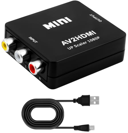 RISVOWO Adaptateur RCA vers HDMI compatible avec 1080P 60 Hz, câble USB-C pour Wii/PS2/PS3/PC/Xbox/SNES/N64/STB/VHS/VCR/DVD/appareil photo