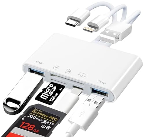Carehabi 8 en 1 Lecteur Carte SD Multifonction avec Fente pour Carte Mémoire, Port USB/USB C, Adaptateur Carte SD pour Téléphone Tablette Casque PC, Lecteur de Carte SD Compatible SDHC/SDXC/MMC