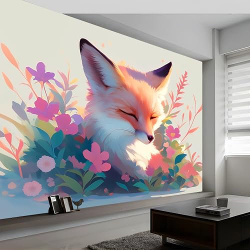 Papier Peint Intissé Peinture Animalière Cartoon Renard 350 x 256 cm (L x H), Papier Peint Panoramique Coloré, Mural Photo Mural Poster pour Salon Chambre de Enfants Décor Fond TV