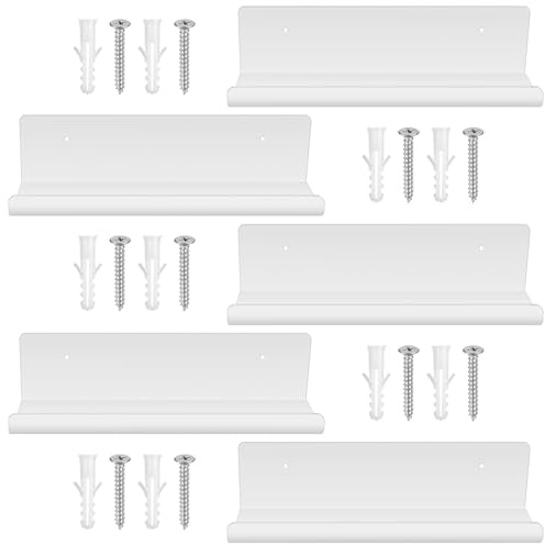 qxayxa 5 STK Wandregal Weiß Schweberegal, 32cm Acryl Regal Wand, Dekorative Wandregale, Hängeregale, Bücherregal für Badezimmer Küche Schlafzimmer Wohnzimmer Bad Regale(Weiß)