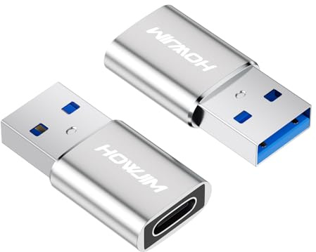 HOWJIM Adattatore da USB a USB C 2 Pezzi,Ricarica Rapida PD27W/66W QC100W Trasferimento Dati 5Gbps,Adattatore da Type C Femmina a USB3.0 Maschio per M-acBook Phone 17/16/15 Pad G-alaxy X-peria Argento