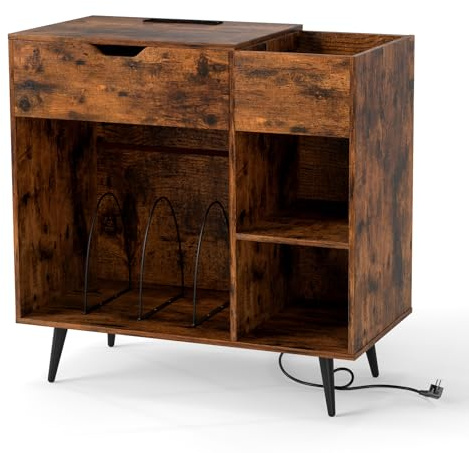 RELAX4LIFE Supporto per Giradischi con Stazione di Ricarica, Mobile Porta Dischi Multistrato, Espositore in Legno per Dischi per Ufficio, Soggiorno, 79,5 x 40 x 79 cm