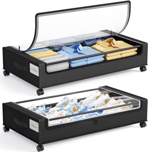 Memypers Under Bed Storage, With Wheels, Clothes Storage Box, Clothes Storage, Foldable, Easy Installation, Large Capacity, Change of Clothes, Comforter, Blanket, Underbed, Space Saving