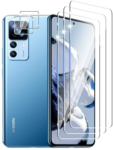 DXULWLM 3+2 Piezas Cristal Templado para Xiaomi Mi 12T Pro 5G/Mi 12T 5G,con protector de Lente de cámara,HD transparente,Dureza 9H,Sin Burbujas,Anti-Arañazo Protector de Pantalla