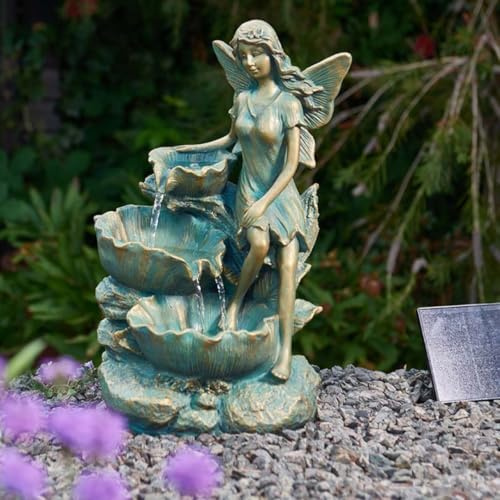 Garden Mile Fairy Falls Cascade Modern Rock Fall Water Fountain - Solar-Powered Resin Recycling Water Feature - Garden Ornaments Outdoor Decorative Centrepiece for Pond