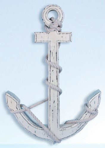 HS 24 Distressed White Wood Nautical Anchor