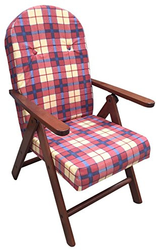 MASLEGNO - Poltrona in legno reclinabile in 4 posizioni Amalfi per soggiorno o cucina, con cuscino con imbottitura (105 cm di altezza), bordeaux