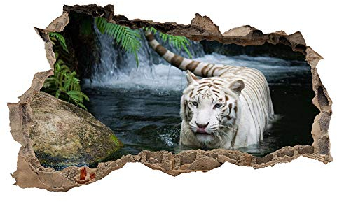 3D Wandtattoo Mauerloch Wandsticker Wandaufkleber Durchbruch Tiere selbstklebend H 60 x B 100 Schlafzimmer Wohnzimmer (WL32 Tiger Weiß)