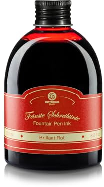 Octopus Fountain pen ink in practical refill bottle, writing ink for fountain pen, fountain pen ink, calligraphy ink in Brilliant Red 250ml