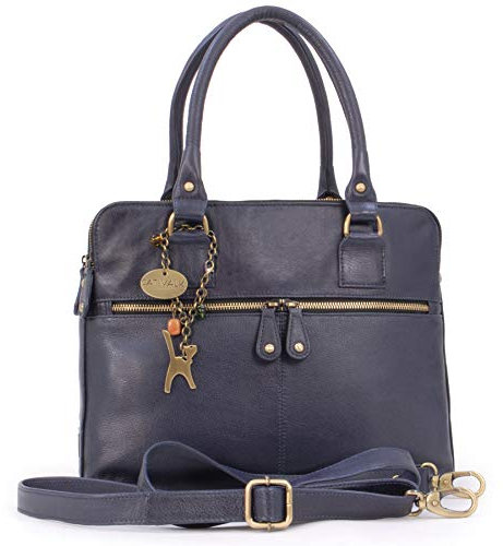 Catwalk Collection Handbags - Damen Leder Schultertasche - Umhängetasche Groß - Tote Bag - Handtasche - Abnehmbarer Schultergurt - VICTORIA - Blau