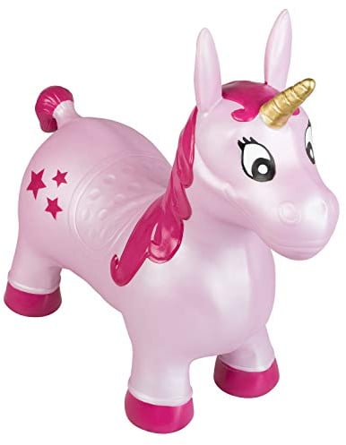 Idena- Cheval Sauteur Licorne Rose avec étoiles, Pompe à air, Charge maximale de 50 kg, Parfait pour l'intérieur et l'extérieur, dans Le Parc ou la Maternelle, Environ 59 x 23 x 53 cm, 40133