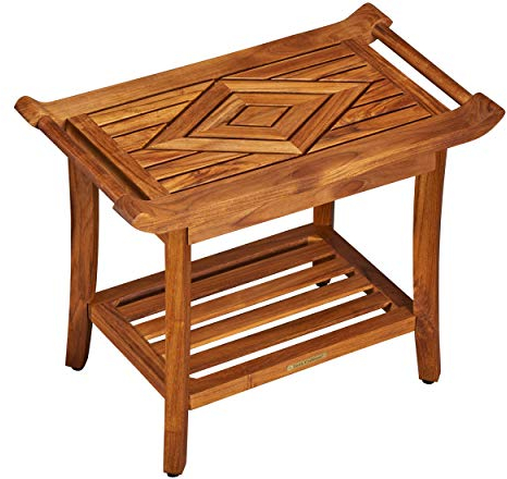 Luxuriöse Teakholz-Duschbank mit Nivellierfüßen, wasserdicht, Teaköl-Finish, groß, 48.3 cm Hx63.5 cm Lx35.6 cm B, für Ihr Badezimmer, Spa, Sauna, Pool-Deck, Wohnmobil, aus unserer Diamond-Kollektion