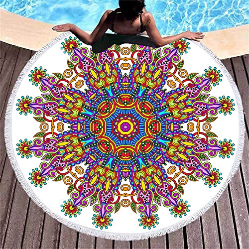 keepmore Hippie Mandala Boho Rundes Strandtuch, Super saugfähig und schnell trocknend, Tischdecke/Stranddecke/Yogamatte/Outdoor-Teppich/Picknickdecke