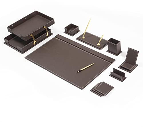 Bonded Set Luxus-Schreibtischunterlage und Schreibtisch-Organisation, Schreibtisch-Organizer, Leder-Schreibtisch-Organizer (Brown)