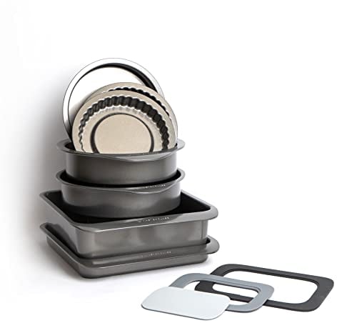 MasterClass Set of Gift-Boxed Smart Space Stacking Non-Stick Cake Baking Set 7 Piece, Three-in-One Trivet Set