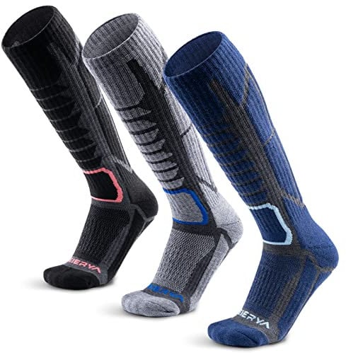 WEIERYA Skisocken,Merinowolle ski socken für Herren Damen Geeignet für Skifahren,Snowboarden,Outdoor Wintersport,Schwarz Grau Blau 3 Paar (37-40)