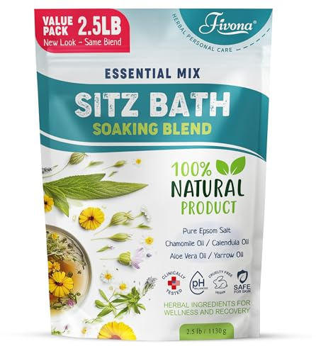 Hemorrhoid Treatment 40oz, Fivona Sitz Bath Salts, Postpartum Soaking Blend Epsom Salt with All Natural Oils for Self Care, Bartholin Cyst Treatment, Large Value Pack