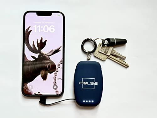 Pulse EMERGENCY Key Ring Mini Power Bank - 2000mah battery charger; small, portable, light, compact, cute with built in output cables for iPhone and Android (eg Samsung) devices/phones (Midnight Blue)