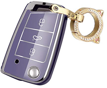 ontto Coque de clé de Voiture en TPU pour VW Golf 7 TSL M2 Polo MK7 GTI R pour Skoda Octavia Combi A7 Seat Leon Flip Coque Key Holder Bag Porte-clés Accessoires de Protection Violet Clair A