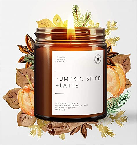 BOHORIA® Premium Duft-Kerze aus natürlichem Sojawachs – Enthält natürliche ätherische Öle Kerze im Glas 2023 Update (Pumpkin Spice Latte)