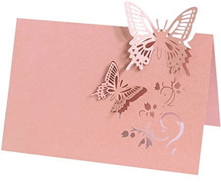 Slakerbe Tischkarte 50 PCS, Hohle Schmetterling Platzkarte Dreidimensional Namenskarte Leere Sitzkarte Tischdeko für Hochzeit Einladung Geburtstag Party Taufe Familienfeiern, Rosa