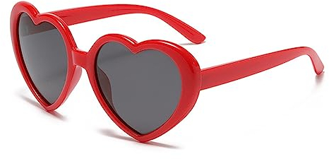 RUNHUIS Mode Polarisiert Herz Sonnenbrille Damen Herren Niedlich Herz-Form Vintage Retro Fee Schattierungen für Party Rot/Grau