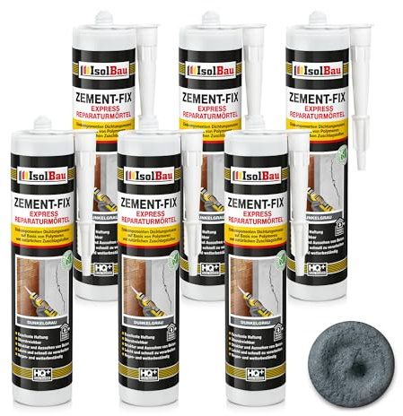 Isolbau Zement-Fix Lot de 6 cartouches de mastic pour joints et fissures en intérieur et extérieur Gris foncé 300 ml