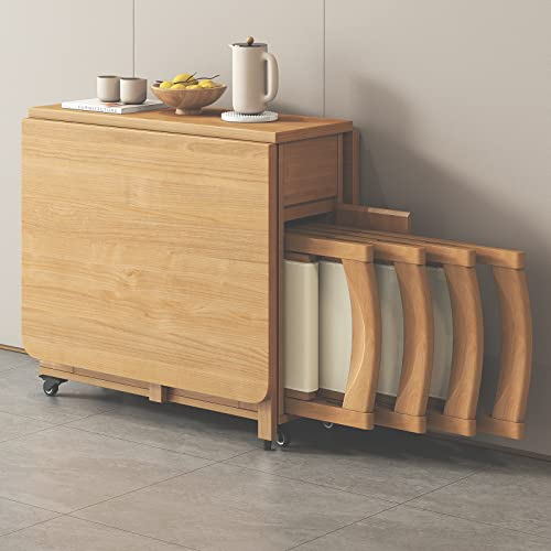 SHERAF Klappbares Esstisch-Set, ausziehbarer Klapp-Essbereich mit 4 Stühlen, platzsparend, Klapptisch aus massivem Holz für Küche, Esszimmer, Wohnzimmer, Restaurant, 1,3 m Lofty Ambition