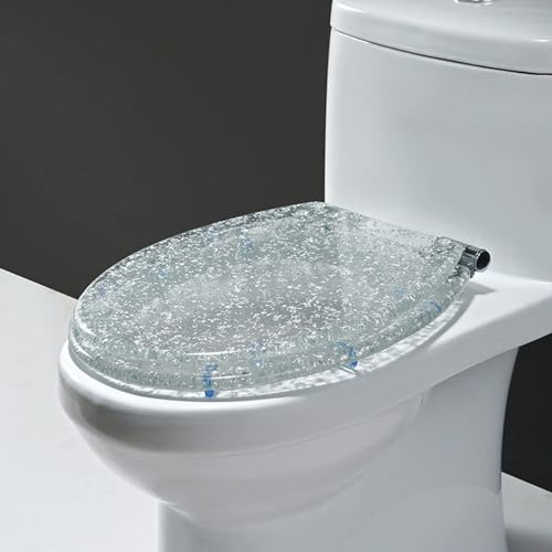 MSSD Glitzer WC Sitz Mit Absenkautomatik, Toilettendeckel Glitzer WC Sitze Klodeckel Mit Absenkautomatik, Hochwertige Und Stabile Qualität Aus Harz,Silver foil