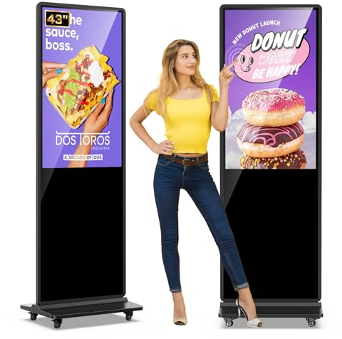 QIXZOCV MWE - Quiosco de pantalla táctil 4K de 43 pulgadas, pantallas de señalización digital de pie para interiores, tótem LCD de visualización publicitaria, póster interactivo, sistema Android con