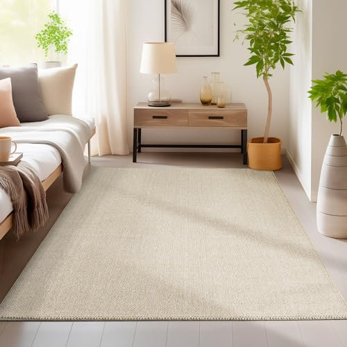 HomebyHome Teppich Wohnzimmer 200x300 Langlebig Robuster Teppich Cut-Loop Beige 200 x 290 cm - Kurzflor Schlingenteppich Schlafzimmer Dekorativer Teppich Meliert Struktur Küchenteppich Schlingenflor