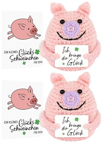 Landrain 2 Stück Lustige Glücksbringer für Prüfung, Positive Geschenke Schwein, Mutmacher Prüfungsstress Geschenk