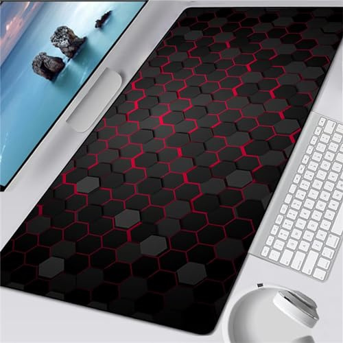 Geometrisch Rot Schwarz Gaming Mauspad XXL 700x300x2mm Mousepad Groß rutschfest Schreibtischunterlage Spezielle Oberfläche zur Verbesserung von Präzision und Geschwindigkeit für Büro und Zuhause