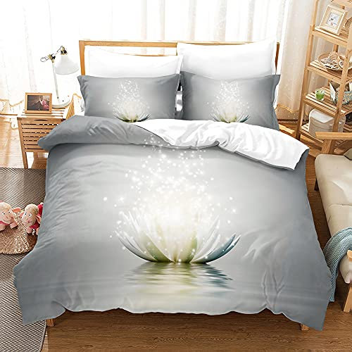 Bettwäsche 240X220 Lotusblume Bettbezug Set,Bettbezüge-Sets 3 Teilig Mikrofaser Bettbezug Mit Reißverschluss Und 2 Kissenbezug 80X80Cm, Bettwäsche-Sets Modern,Bettwäsche Im Schlafzimmer