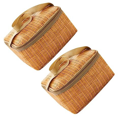 Amosfun 6 Stück Isolierte Lunch Tasche Lunch Taschen Für Kühlbox Picknick Tragetasche Tragbare Bento Tasche Faltbare Tragetasche Rattan Picknickkorb Lunch Bento Tasche