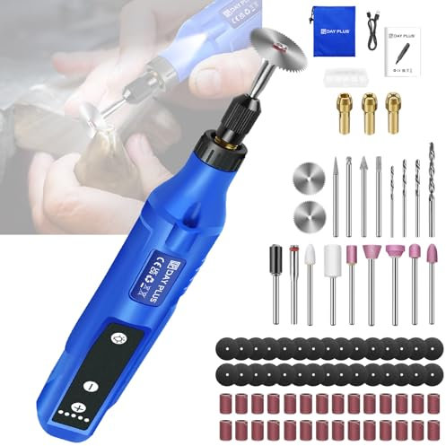 Multi-Purpose Power Rotary Tool with LED Light, Mini Cordless Rotary Tool 5 Speed Adjustment 3000/6000/9000/12000/18000 RPM, for Engraving, Sanding, Polishing, Drilling, Grinding(New Blue)