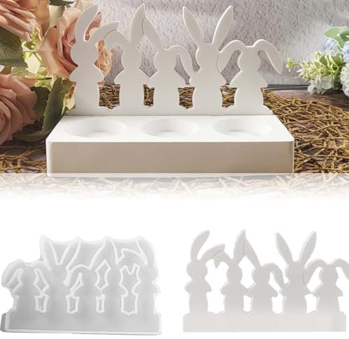 5 Stück Silikonformen Gießformen Osterhasen WISIRENT, Silikonformen Hase Gießformen Kaninchen, Frühling Silikonform Kerzenhalter Kaninchen für Bastelarbeiten, Gips