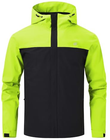 Huayuzh Veste softshell pour homme - Imperméable - Respirante - Coupe-vent - Légère - Avec capuche - Course à pied - Randonnée, B fluorescent vert noir, XXL