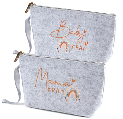 2 Geschenke Werdende Mutter, Filz Kosmetiktasche, Reißverschluss, Babyparty | Tasche für Schwangerschaft, Baby Geburt Geschenk, Regenbogen Design, für Mom Baby, Kram, Beutel, praktisch, weich, langlebig
