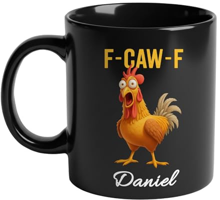F-CAW-F Huhn Tasse Personalisiert mit Spruch & Namen, Lustige Chicken F-Caw-F Tasse, Kreative Keramik Kaffeetassen Kaffeebecher fürs Büro, Witzige Geschenke für Männer & Frauen - 330ml/450ml