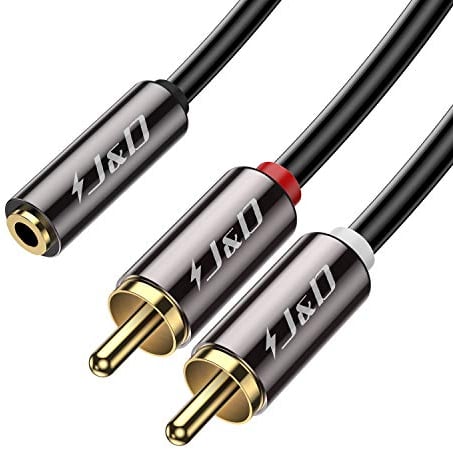 J&D Câble RCA Jack, Câble Adaptateur Cinch Audio Stéréo Plaqué Or de 3.5mm Femelle à 2 RCA Mâle Compatible avec HiFi Barre de Son Home Cinéma Enceinte, 2.7m